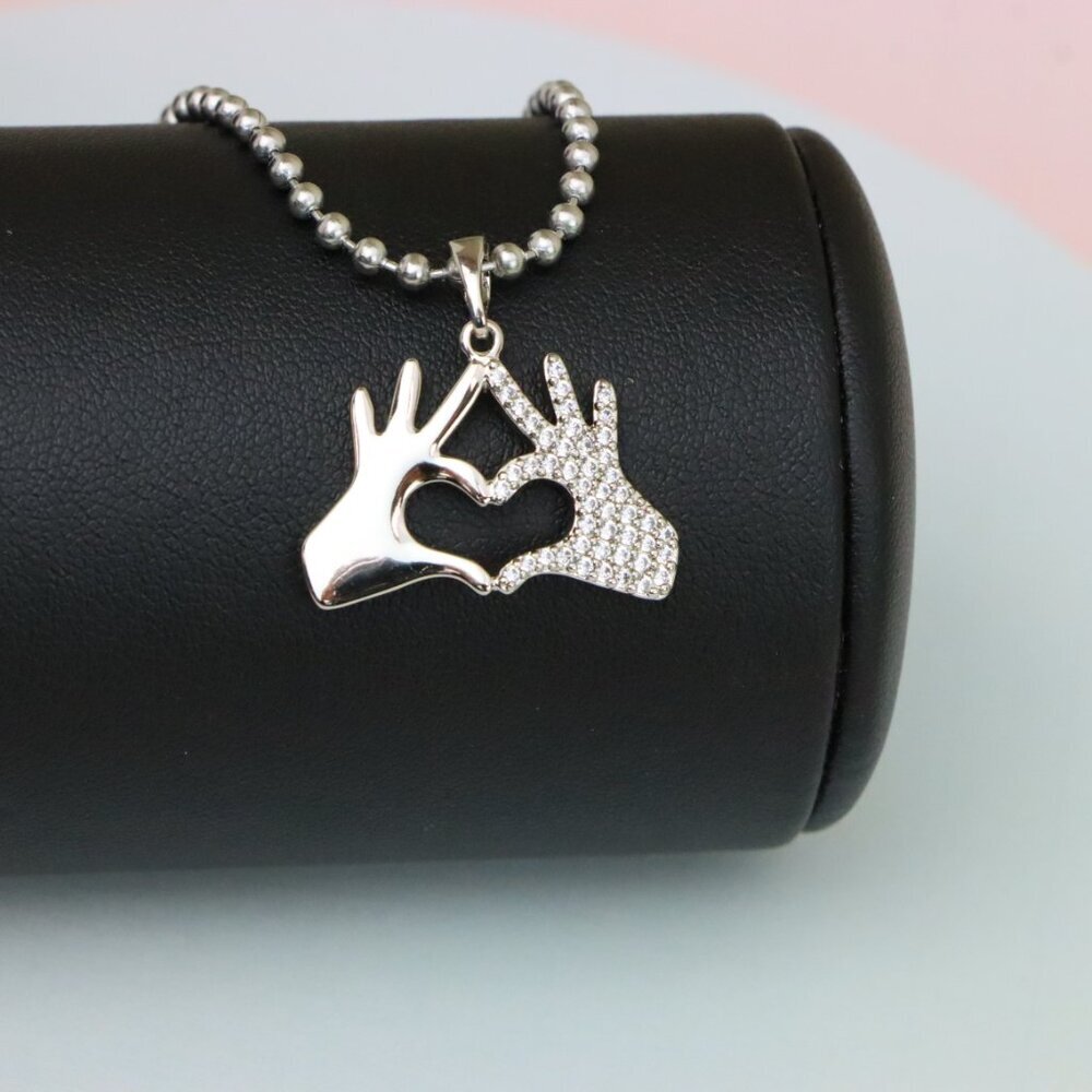 "Silver Heart Hands Pendant in Gold Plated Brass with Crystal Detail, XPPT1728 - Picture 5 of 13